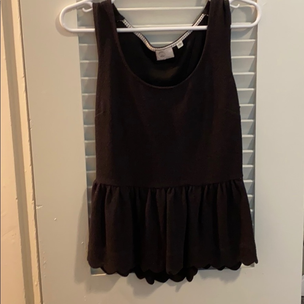Anthropologie black scallop peplum top